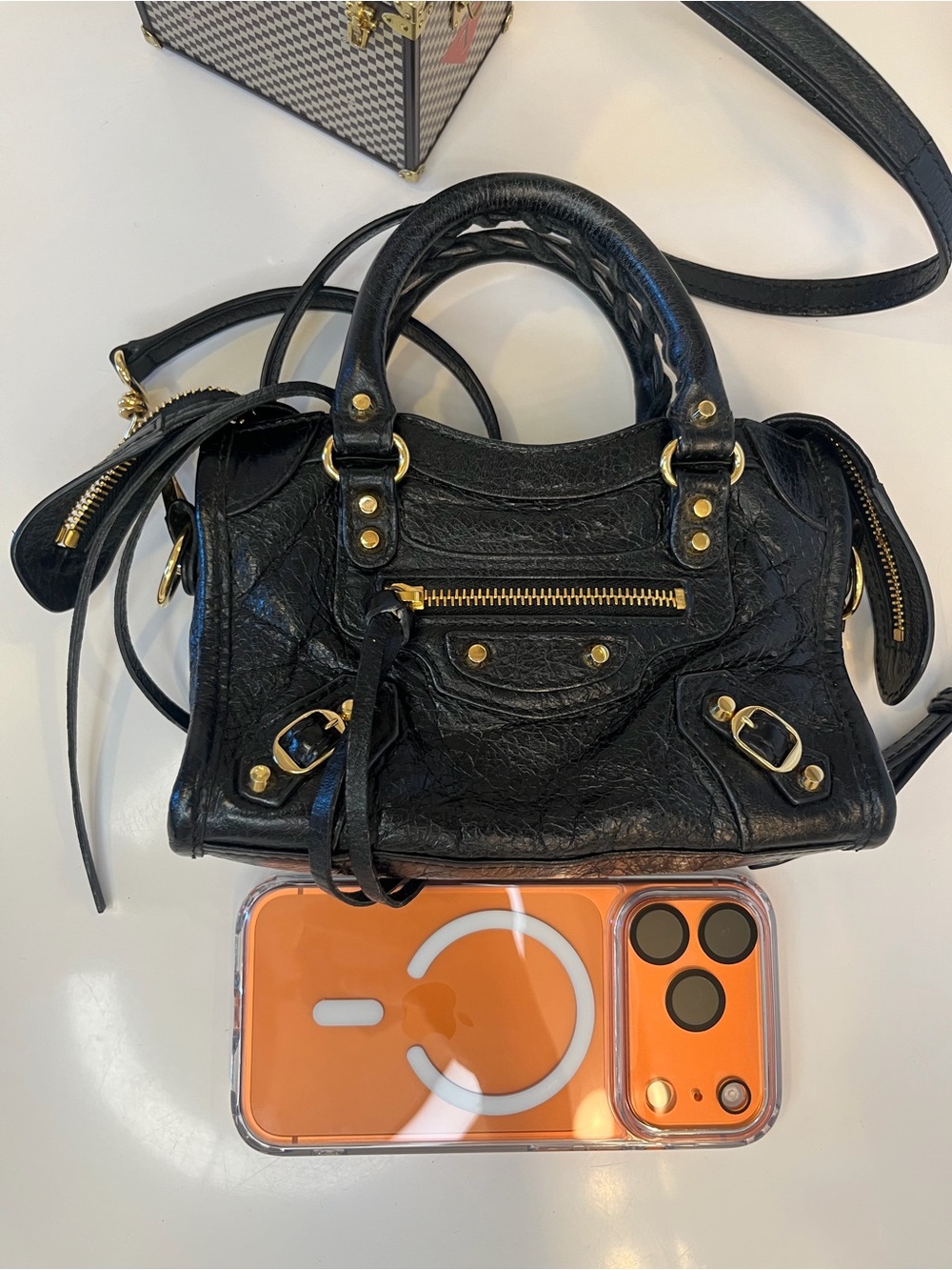 🎀BALENCIAGA Agneau Giant 12 Gold Hardware Micro City Gris Fossile - Picture 11 of 17